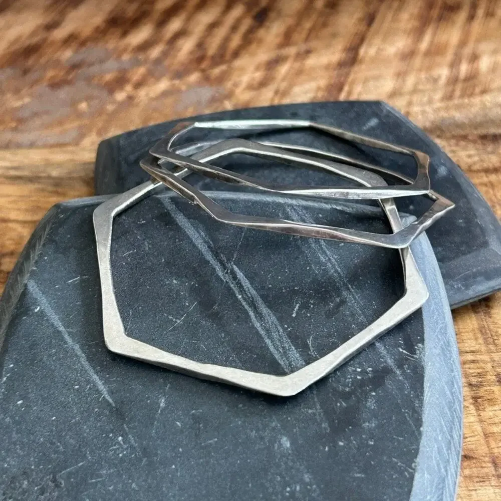 Vintage 90s Sterling Silver Hexagonal Stacking Bangle Set of 3